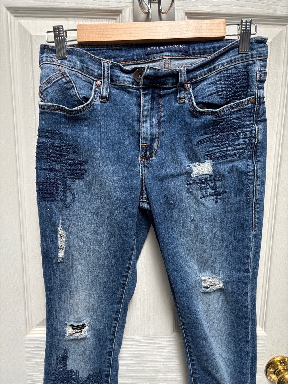 Rock & Republic Blue Distressed Patchwork Jeans